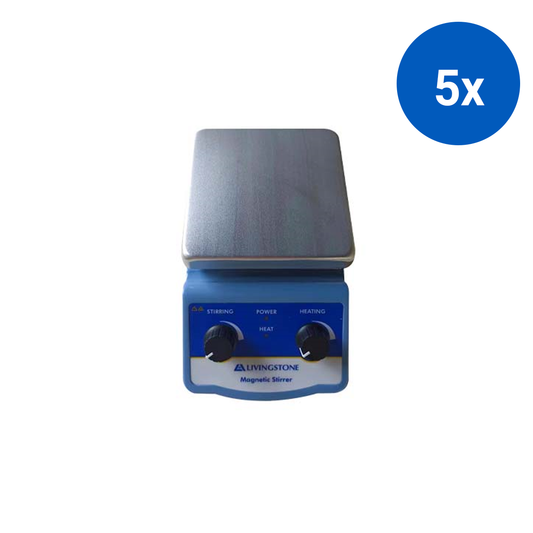 Livingstone Magnetic Stirrer 1L Speed: 0-1600rpm with Aluminium Hot Plate: 120x120mm Heats up to 320°C - Blue x5
