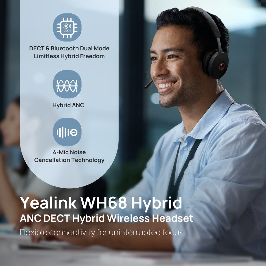 Yealink WH68 Hybrid Dual DECT & Bluetooth Wireless Headset