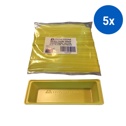 Livingstone Medical Injection Tray 280ml 20x7x3cm Recyclable Polystyrene Disposable 100/Bag 1000/Carton - Yellow x5