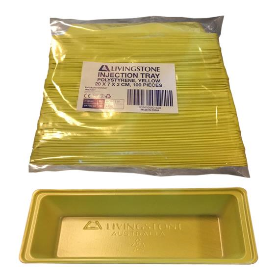 Livingstone Medical Injection Tray 280ml 20x7x3cm Recyclable Polystyrene Disposable 100/Bag 1000/Carton - Yellow x5