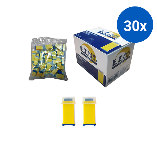 E.Z. Diabetic Device-Free Automatic Blood Letting Lancet for Blood Sampling Painless Low Flow 26G 1.8mm Sterile 50/Box - Yellow x30