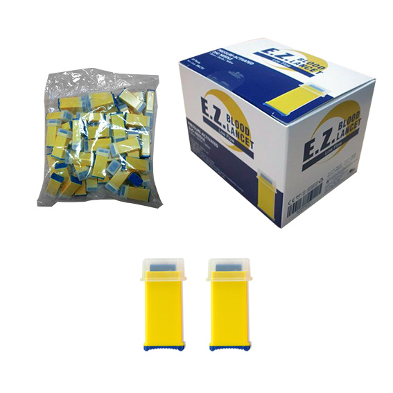 E.Z. Diabetic Device-Free Automatic Blood Letting Lancet for Blood Sampling Painless Low Flow 26G 1.8mm Sterile 50/Box - Yellow x30