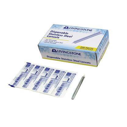 Livingstone Diabetic Manual Blood Letting Lancet & Splinter Probe Stainless Steel Sterile 200/Box - Silver x25