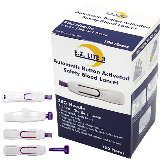 E.Z. Lite 3 Blood Letting Lancet 28G x 1.8mm 100/Box - White x15