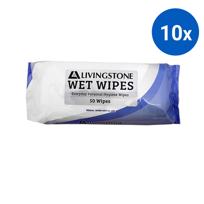 Livingstone Wet Cleansing Wipes Adult 50 in Soft Resealable Pack 12 Packs/Carton - Red x10