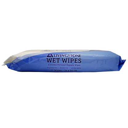 Livingstone Wet Cleansing Wipes Adult 50 in Soft Resealable Pack 12 Packs/Carton - Red x10
