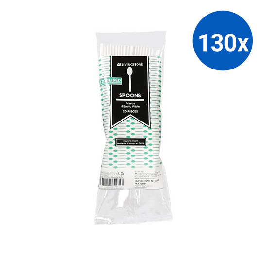 Livingstone Recyclable Plastic Spoons Sterile 145mm Length 20 Pcs/Pack - White x130