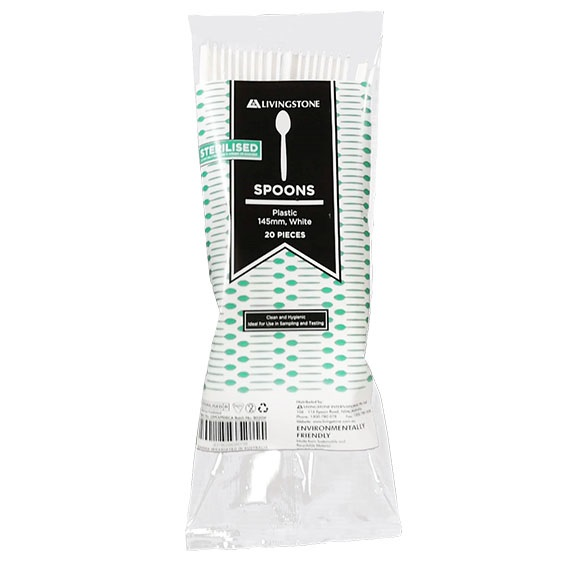 Livingstone Recyclable Plastic Spoons Sterile 145mm Length 20 Pcs/Pack - White x130