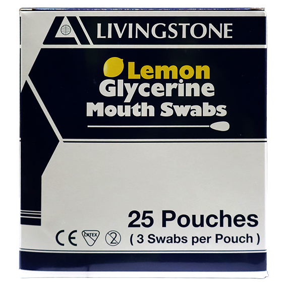 Livingstone Lemon Glycerine Mouth Swabs 3 Pcs/Sachet 25 Sachet/Box - Lemon x35