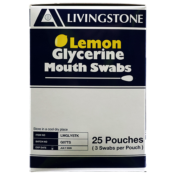 Livingstone Lemon Glycerine Mouth Swabs 3 Pcs/Sachet 25 Sachet/Box - Lemon x35
