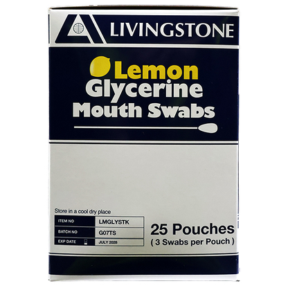 Livingstone Lemon Glycerine Mouth Swabs 3 Pcs/Sachet 25 Sachet/Box - Lemon x35