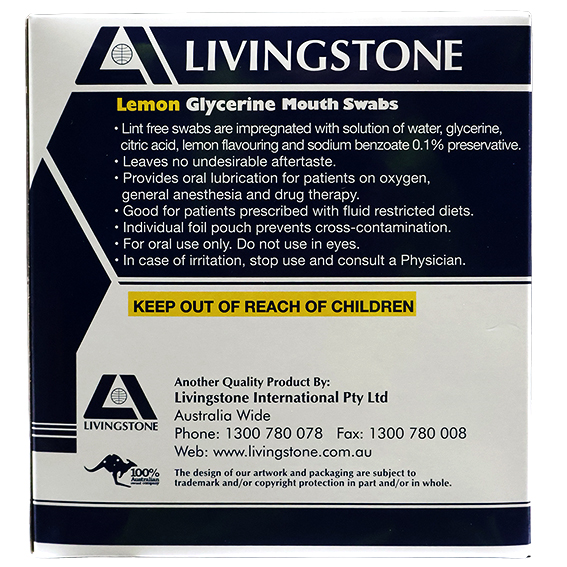 Livingstone Lemon Glycerine Mouth Swabs 3 Pcs/Sachet 25 Sachet/Box - Lemon x35
