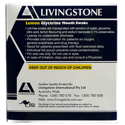 Livingstone Lemon Glycerine Mouth Swabs 3 Pcs/Sachet 25 Sachet/Box - Lemon x35
