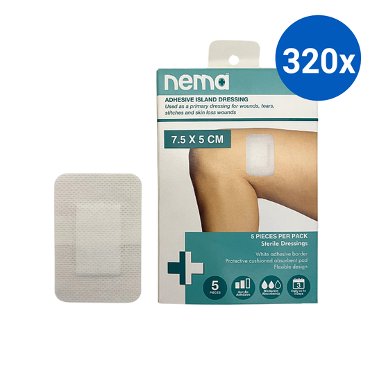 Nema Adhesive Island Dressing 7.5 x 5cm Sterile Non-Adherent Pad Nonwoven 5/Box - White x320