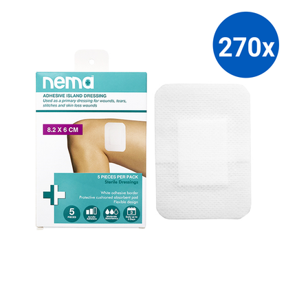 Nema Adhesive Island Dressing 8.2 x 6cm Sterile Non-Adherent Pad Nonwoven 5/Pack - White x270