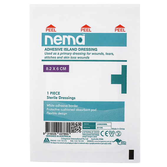 Nema Adhesive Island Dressing 8.2 x 6cm Sterile Non-Adherent Pad Nonwoven 5/Pack - White x270