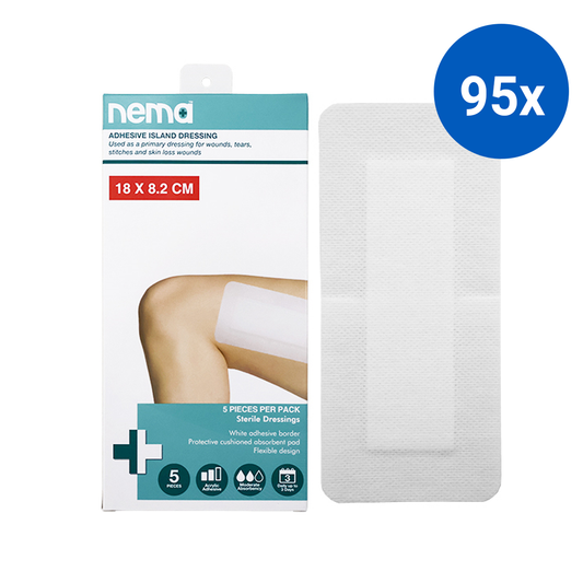 Nema Adhesive Island Dressing 18 x 8.2cm Sterile Non-Adherent Pad Nonwoven 5 Pcs/Box - White x95