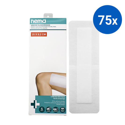 Nema Adhesive Island Dressing 25 x 8.25cm 5 Pcs/Box - White x75