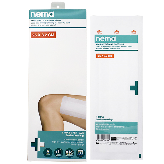 Nema Adhesive Island Dressing 25 x 8.25cm 5 Pcs/Box - White x75