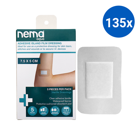 Nema Aqua Island Film Dressing with Non-Adherent Pad 7.5 x 5cm Sterile 5/Pack - Clear x135
