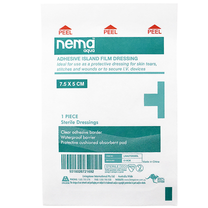 Nema Aqua Island Film Dressing with Non-Adherent Pad 7.5 x 5cm Sterile 5/Pack - Clear x135