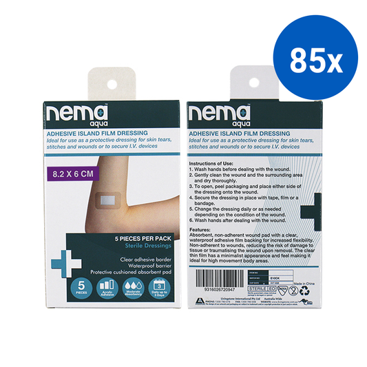 Nema Aqua Transparent Island Film Dressing with Non-Adherent Pad 8.2 x 6cm Sterile 5/Pack - Clear x85