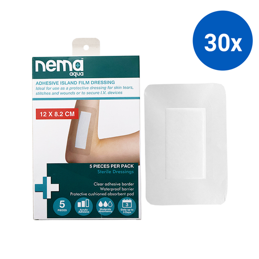 Nema Aqua Island Film Dressing with Non-Adherent Pad 12 x 8.2cm Sterile 5/Pack - Transparent x30