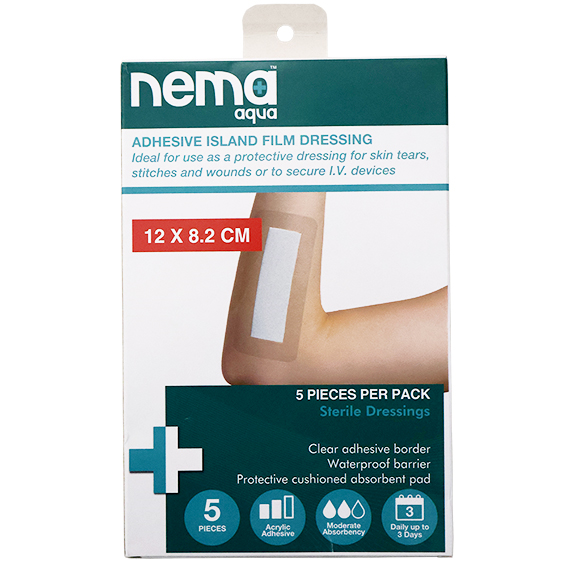 Nema Aqua Island Film Dressing with Non-Adherent Pad 12 x 8.2cm Sterile 5/Pack - Transparent x30