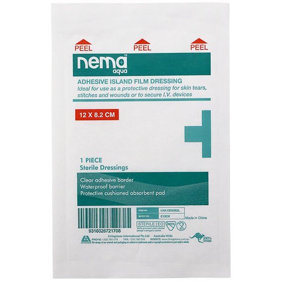 Nema Aqua Island Film Dressing with Non-Adherent Pad 12 x 8.2cm Sterile 5/Pack - Transparent x30