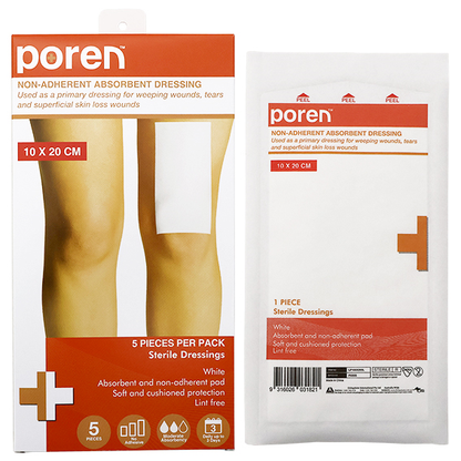 Poren Non-Adherent Absorbent Dressing 10 x 20cm Sterile 5/Pack - White x70