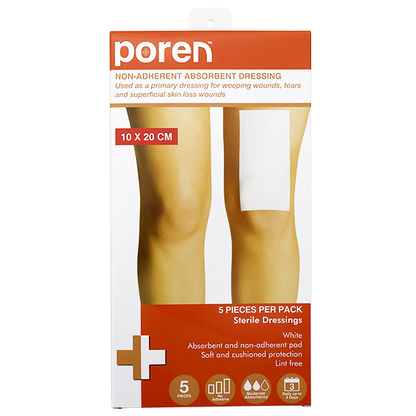 Poren Non-Adherent Absorbent Dressing 10 x 20cm Sterile 5/Pack - White x70