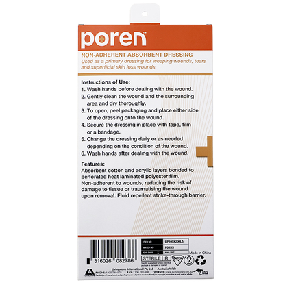 Poren Non-Adherent Absorbent Dressing 10 x 20cm Sterile 5/Pack - White x70