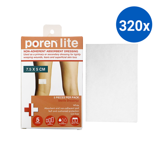 Poren-Lite Non-Adherent Absorbent Dressing 7.5 X 5cm Sterile 5/Box - White x320