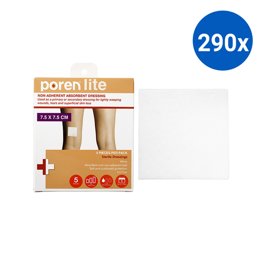 Poren-Lite Non-Adherent Absorbent Dressing 7.5 X 7.5cm Sterile 5/Box - White x290