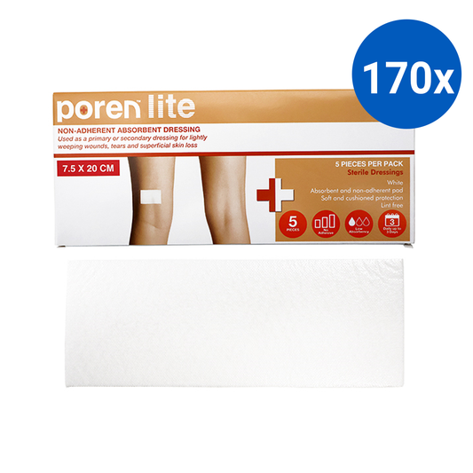 Poren-Lite Non-Adherent Absorbent Dressing 7.5 x 20cm Sterile 5/Box - White x170