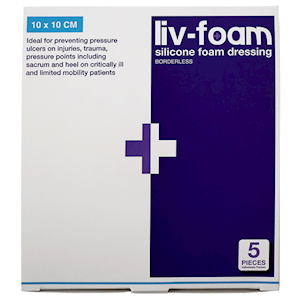 Livingstone Liv-Foam Silicone Foam Adherent Dressing 10 x 10cm Borderless 5 Pieces/Box - Brown x15
