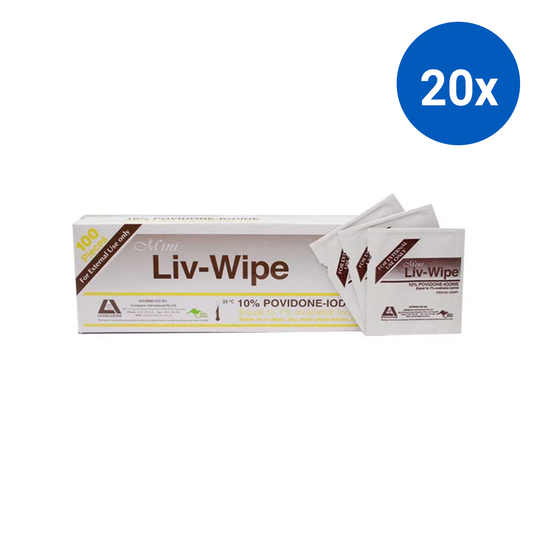 Mini Liv-Wipe 10% Povidone Iodine Wipes 55 x 50mm 100/Box - White x20