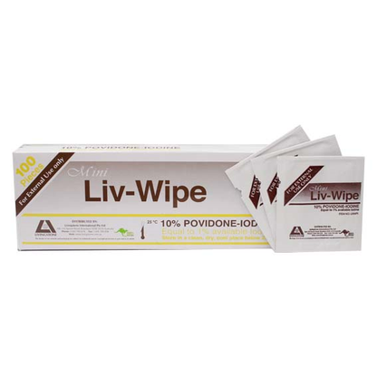Mini Liv-Wipe 10% Povidone Iodine Wipes 55 x 50mm 100/Box - White x20