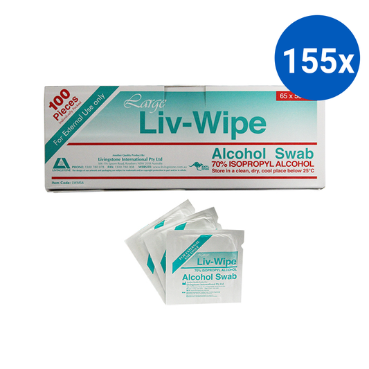 Liv-Wipe Large Antibacterial Alcohol Swab Prep Pad 70% Isopropyl Alcohol 65x56mm 100/Box - White x305