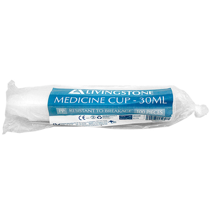 Livingstone Medicine Medication Measure Cup 30ml Recyclable Polypropylene Graduated 100/Bag - Clear x190
