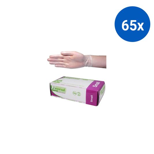 Universal Vinyl Examination Gloves 5.5g TGA 304989 ASTM Small 100/Box - Clear x65