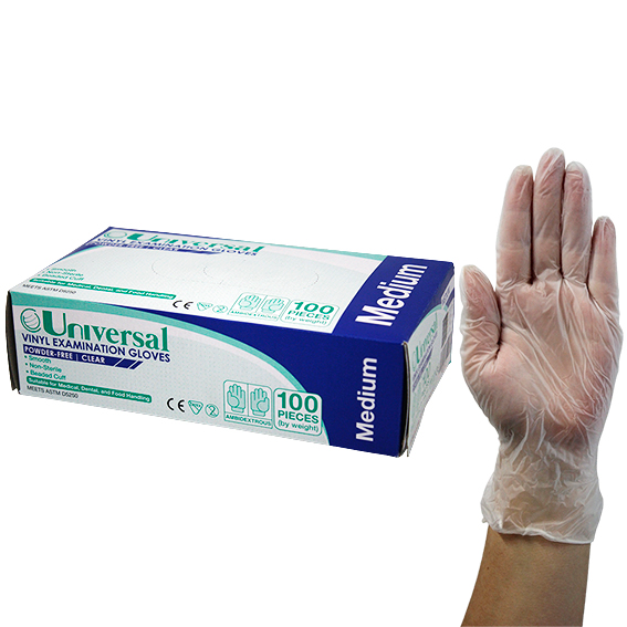 Universal Vinyl Examination Gloves Medium 100/Box 1000/Carton - Clear x10