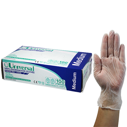 Universal Vinyl Examination Gloves Medium 100/Box 1000/Carton - Clear x10