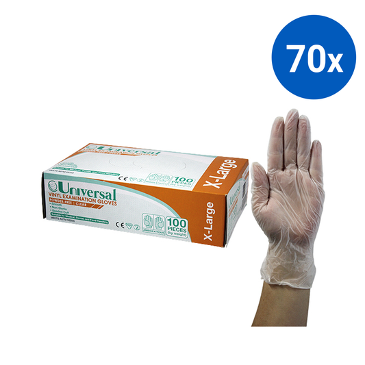 Universal Vinyl Examination Gloves 7.0g Extra Large 100/Box - Clear x70