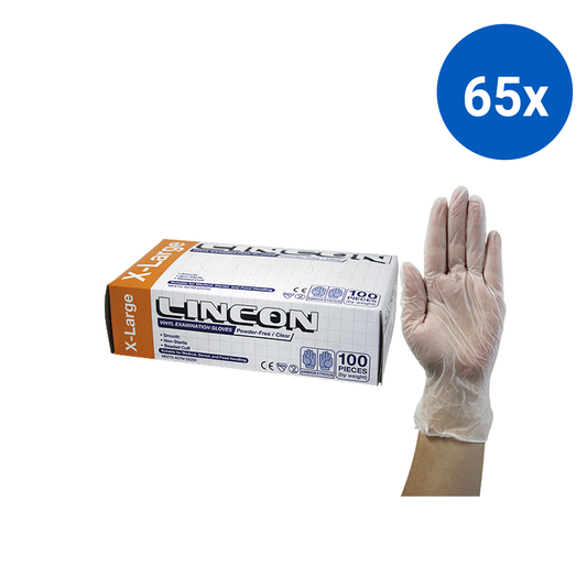 Lincon Vinyl Examination Gloves TGA 304988 ASTM Powder Free Extra Large 100/Box - Clear x65