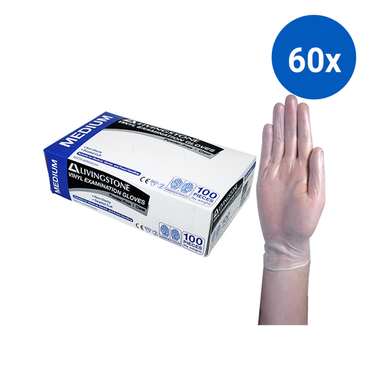 Livingstone Vinyl Examination Gloves Recyclable 6.0g TGA 304988 ASTM Powder Free Medium 100/Box - Clear x60