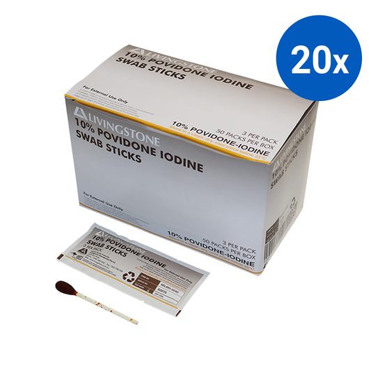 Livingstone 10% Povidone Iodine Cotton Swab on Applicator Sticks 3/Pack 50 Packs/Box - White x20