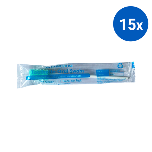 Livingstone Toothette Oral Mouth Swabs Treated with Sodium Bicarbonate 1/Pack 100/Box - Blue x15