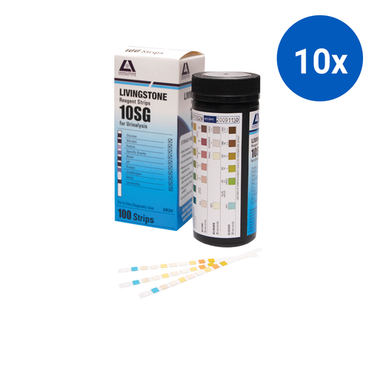 Livingstone Urine Reagent Multi Test Strips for Urinalysis 10 Parameters plus SG 100 Tests/Vial - Green x10