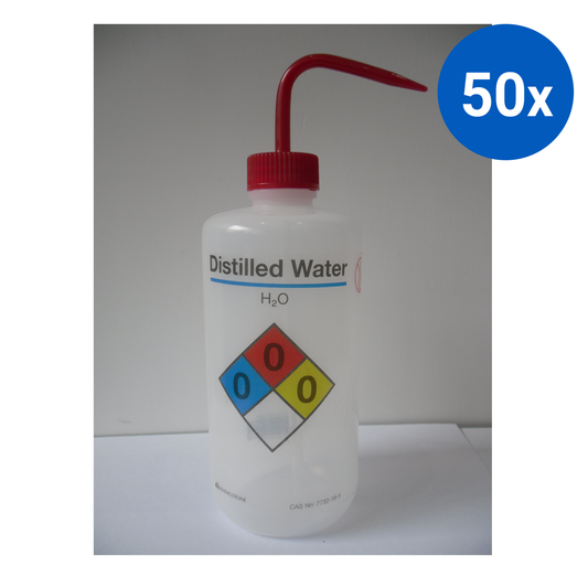Livingstone Wash Bottle 500ml Labelled Distilled Water LDPE - White x50